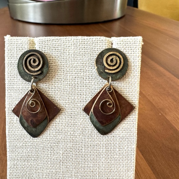 Artisan Metal Abstract Earrings - Picture 4 of 7